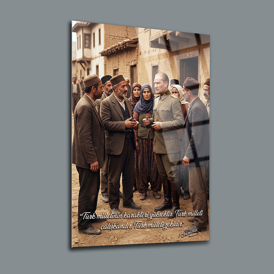 Atatürk Köylülerle Türk Milleti Sözlü Anadolu Cam Tablo | SRD Concept