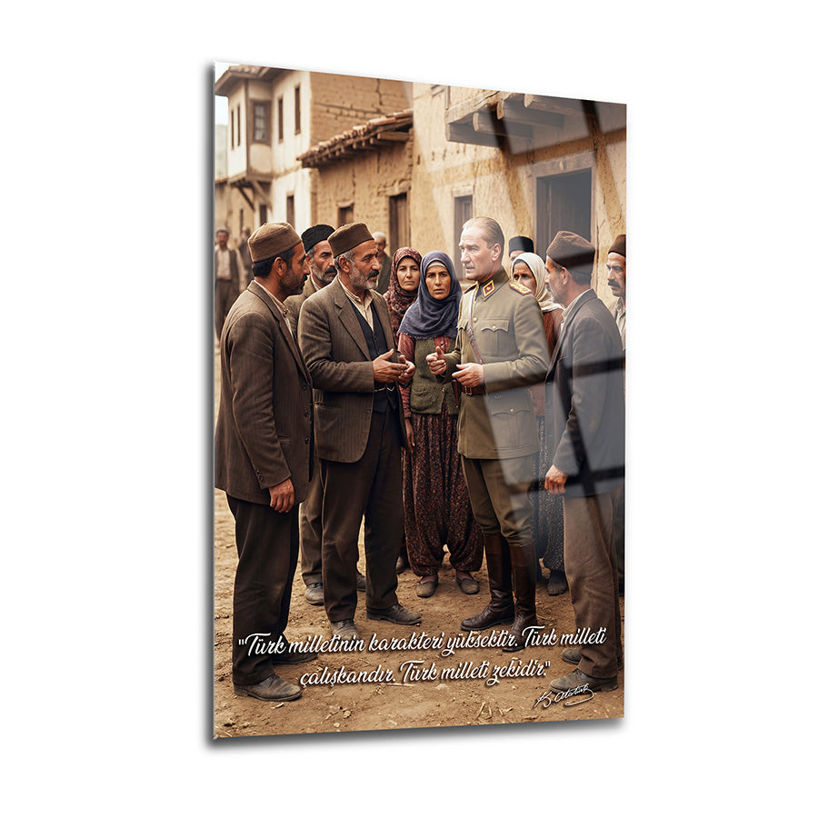 Atatürk Köylülerle Türk Milleti Sözlü Anadolu Cam Tablo | SRD Concept