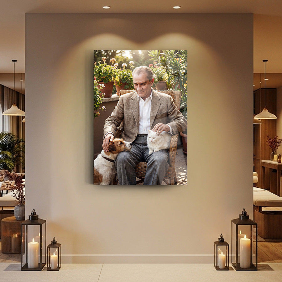 Atatürk Hayvan Sevgisi Köpek Kedi Bahçe Cam Tablo | SRD Concept