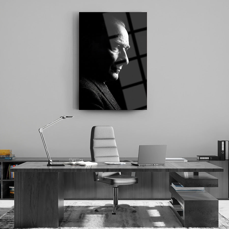 Atatürk Profil Portre Dramatik Siyah Beyaz Cam Tablo | SRD Concept