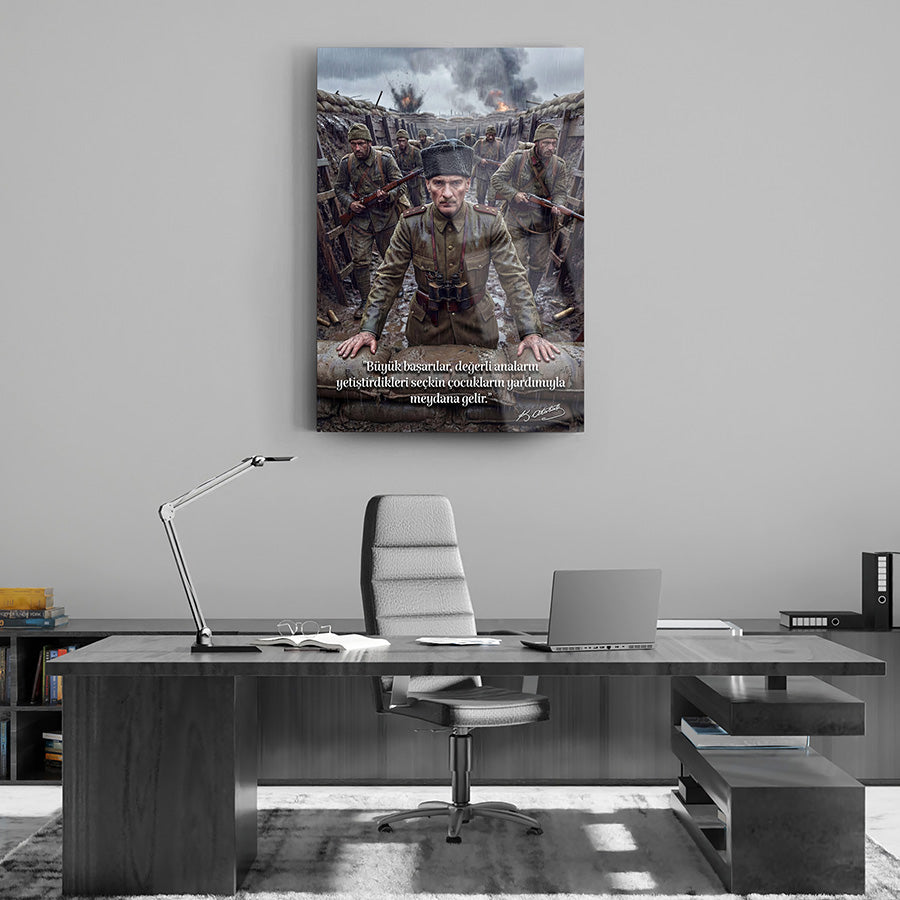 Atatürk Siperde Ana Sözlü Çanakkale Savaş Cam Tablo | SRD Concept