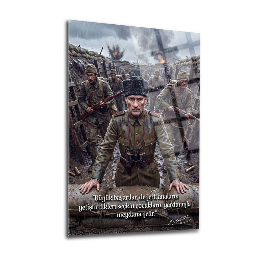 Atatürk Siperde Ana Sözlü Çanakkale Savaş Cam Tablo | SRD Concept