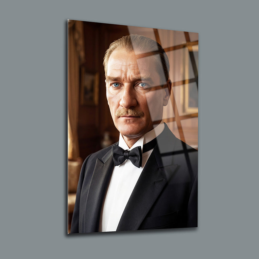 Atatürk Smokin Papyon Zarif Portre Cam Tablo | SRD Concept