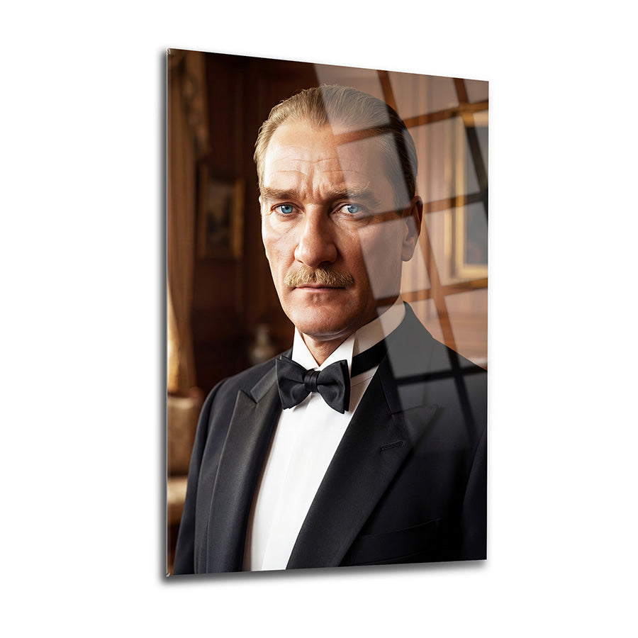 Atatürk Smokin Papyon Zarif Portre Cam Tablo | SRD Concept