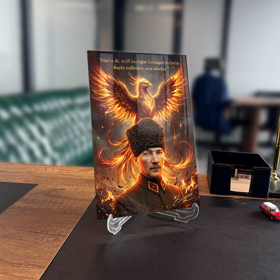 Atatürk Anka Kuşu Milli Benlik Sözlü Fantastik Cam Tablo | SRD Concept