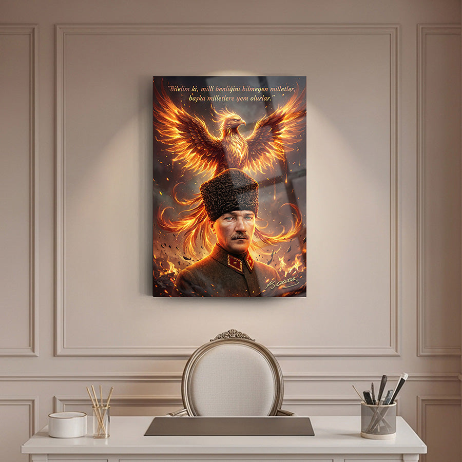 Atatürk Anka Kuşu Milli Benlik Sözlü Fantastik Cam Tablo | SRD Concept