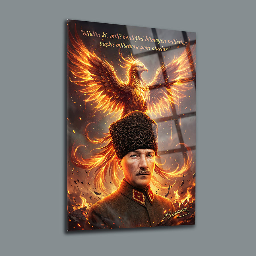 Atatürk Anka Kuşu Milli Benlik Sözlü Fantastik Cam Tablo | SRD Concept