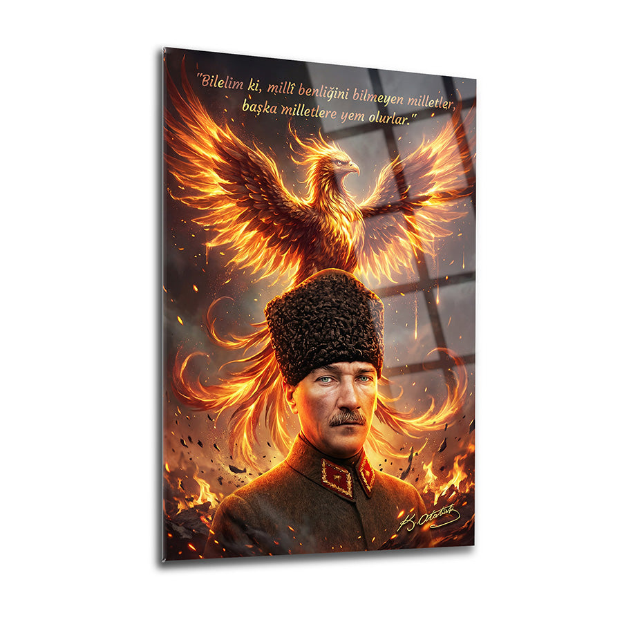 Atatürk Anka Kuşu Milli Benlik Sözlü Fantastik Cam Tablo | SRD Concept
