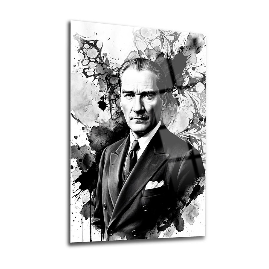 Atatürk Ebru Sanatı Mürekkep Efektli Portre Cam Tablo | SRD Concept