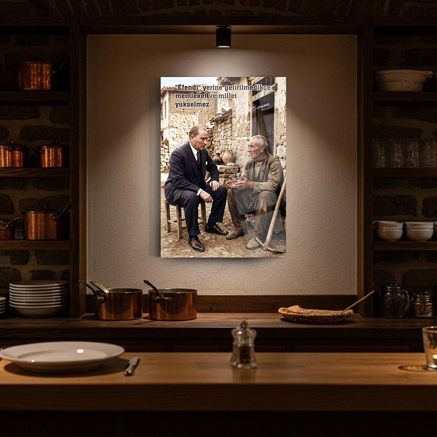 Atatürk Köylü ile Sohbet Efendi Sözlü Cam Tablo | SRD Concept