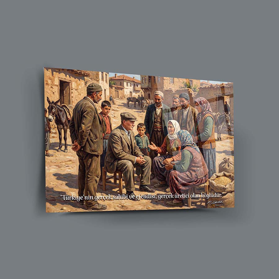 Atatürk Köylülerle Halk Sözlü Yağlı Boya Cam Tablo | SRD Concept
