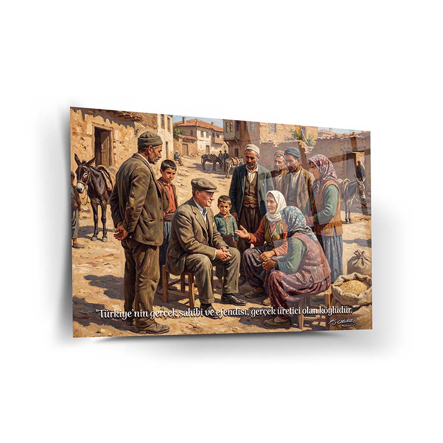 Atatürk Köylülerle Halk Sözlü Yağlı Boya Cam Tablo | SRD Concept