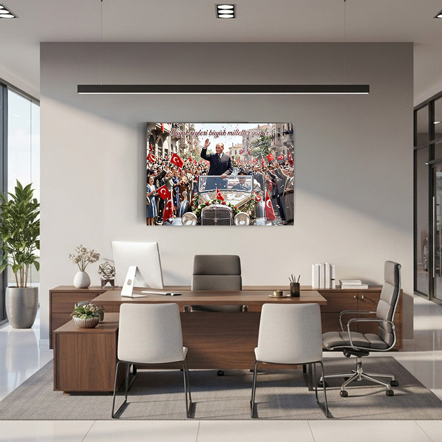 Atatürk Halk Selamı Büyük Milletler Sözlü Cam Tablo | SRD Concept