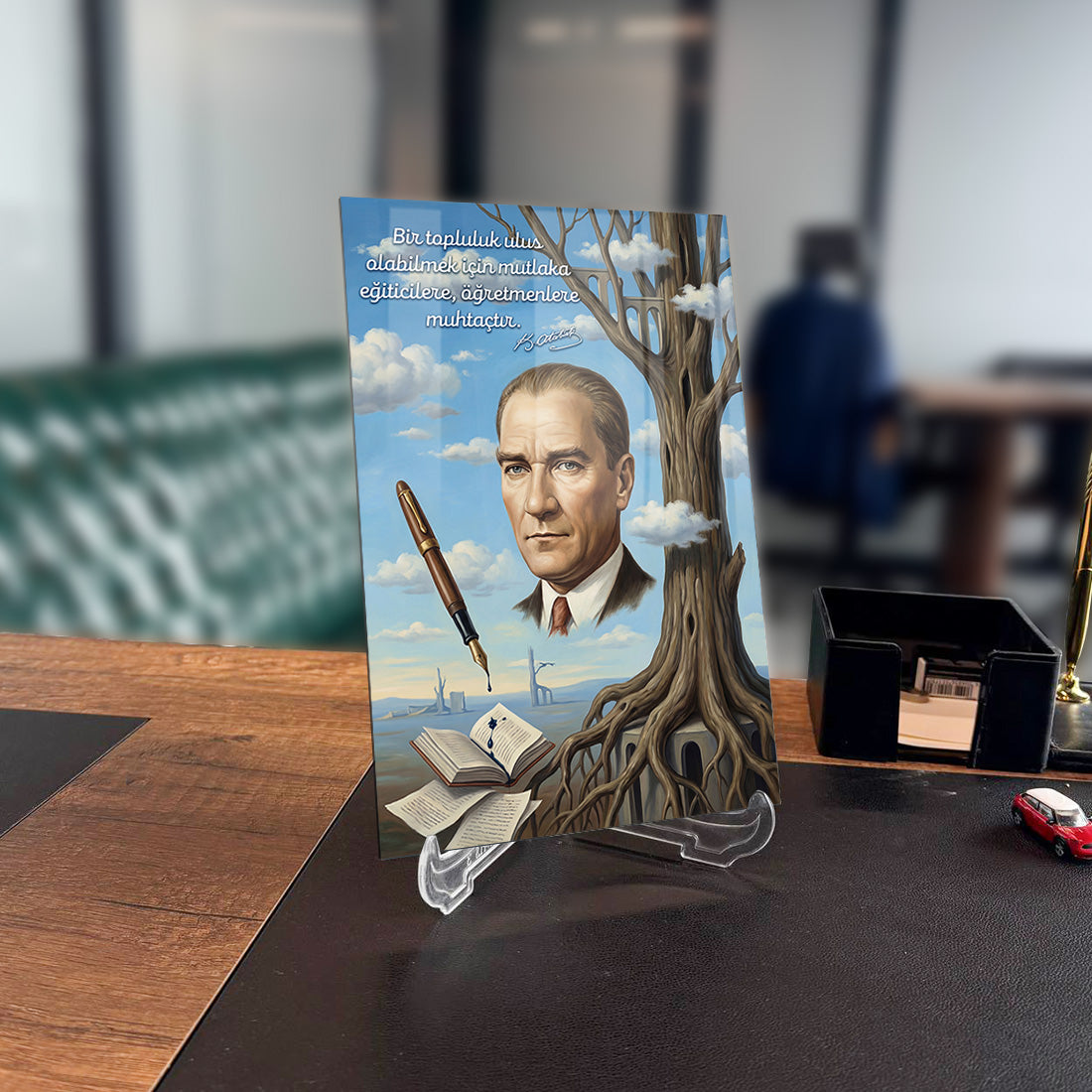Atatürk Eğitimci Öğretmen Sözlü Sürrealist Cam Tablo | SRD Concept