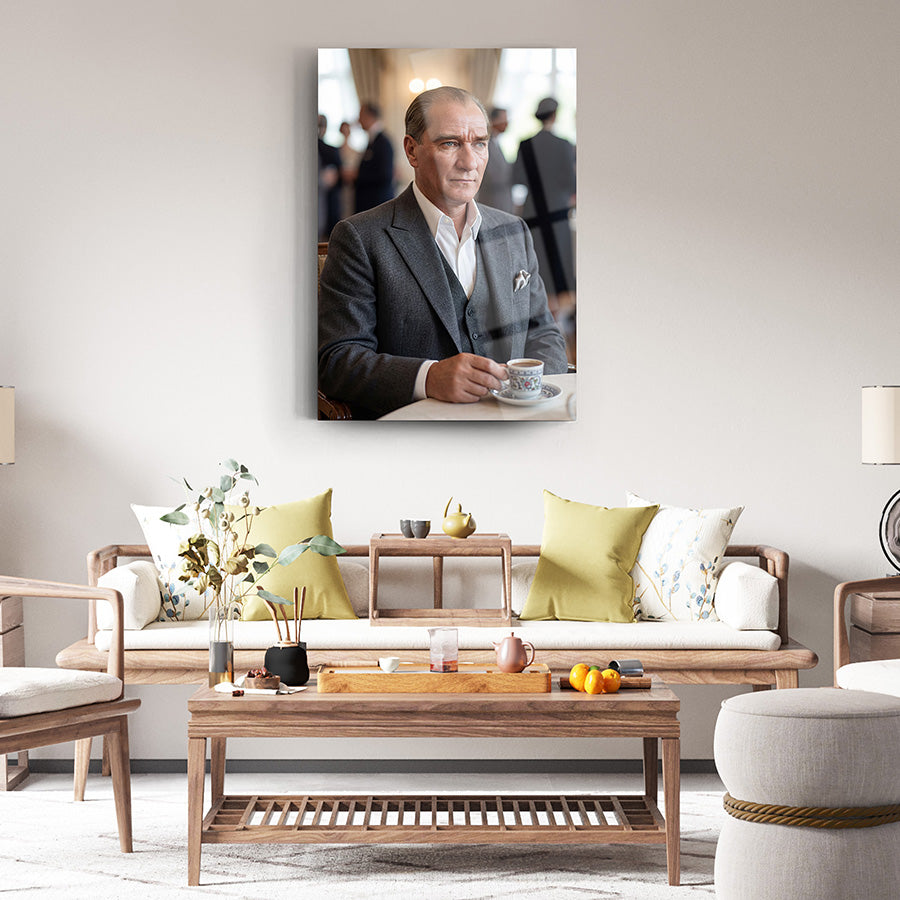 Atatürk Türk Kahvesi Zarif Portre Cam Tablo | SRD Concept