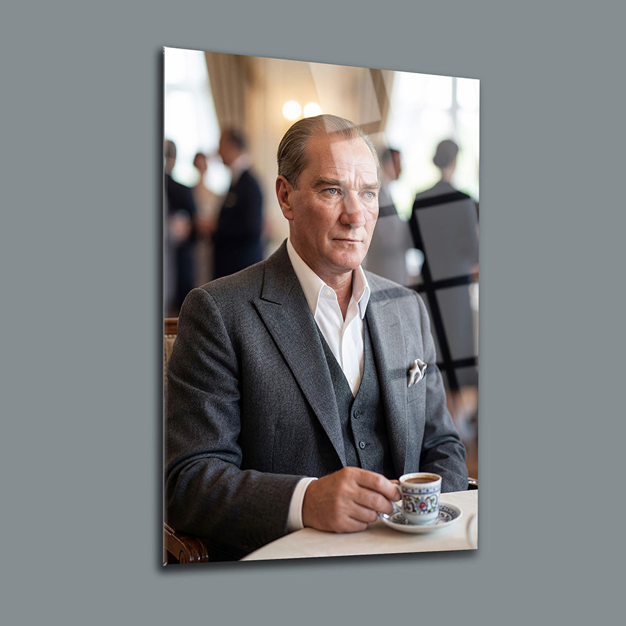 Atatürk Türk Kahvesi Zarif Portre Cam Tablo | SRD Concept