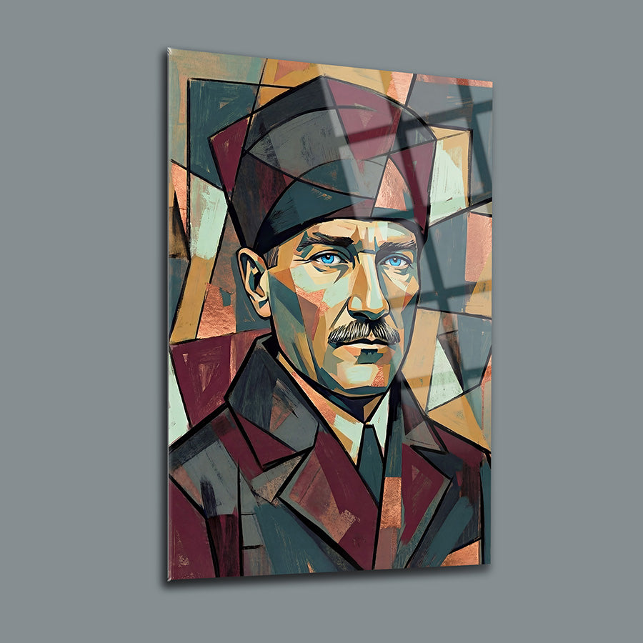 Atatürk Kübizm Modern Sanat Geometrik Cam Tablo | SRD Concept