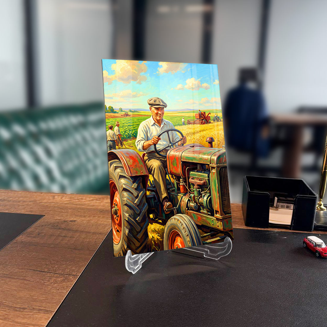 Atatürk Traktörde Tarla Hasat Yağlı Boya Cam Tablo | SRD Concept