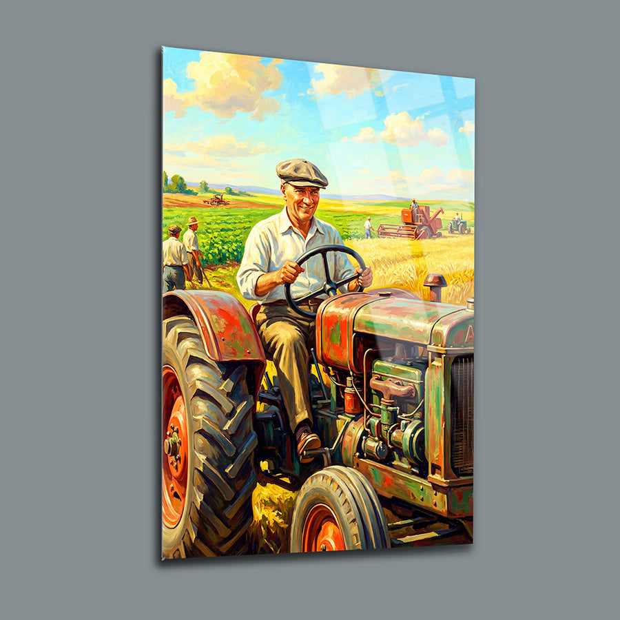 Atatürk Traktörde Tarla Hasat Yağlı Boya Cam Tablo | SRD Concept