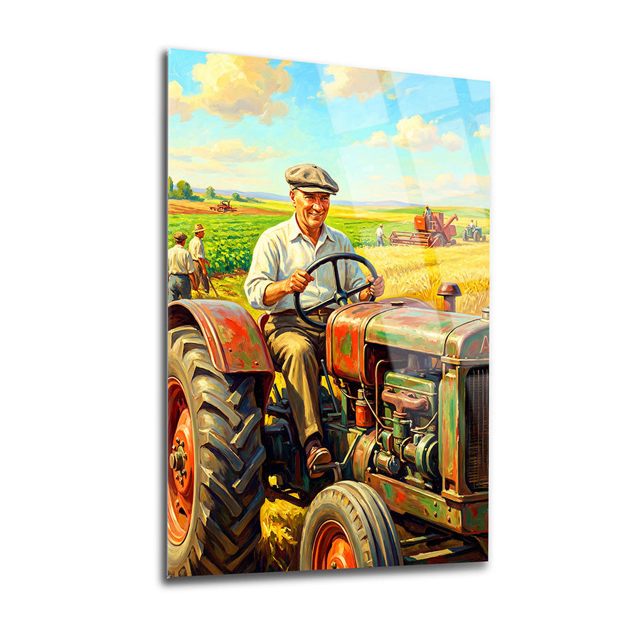 Atatürk Traktörde Tarla Hasat Yağlı Boya Cam Tablo | SRD Concept