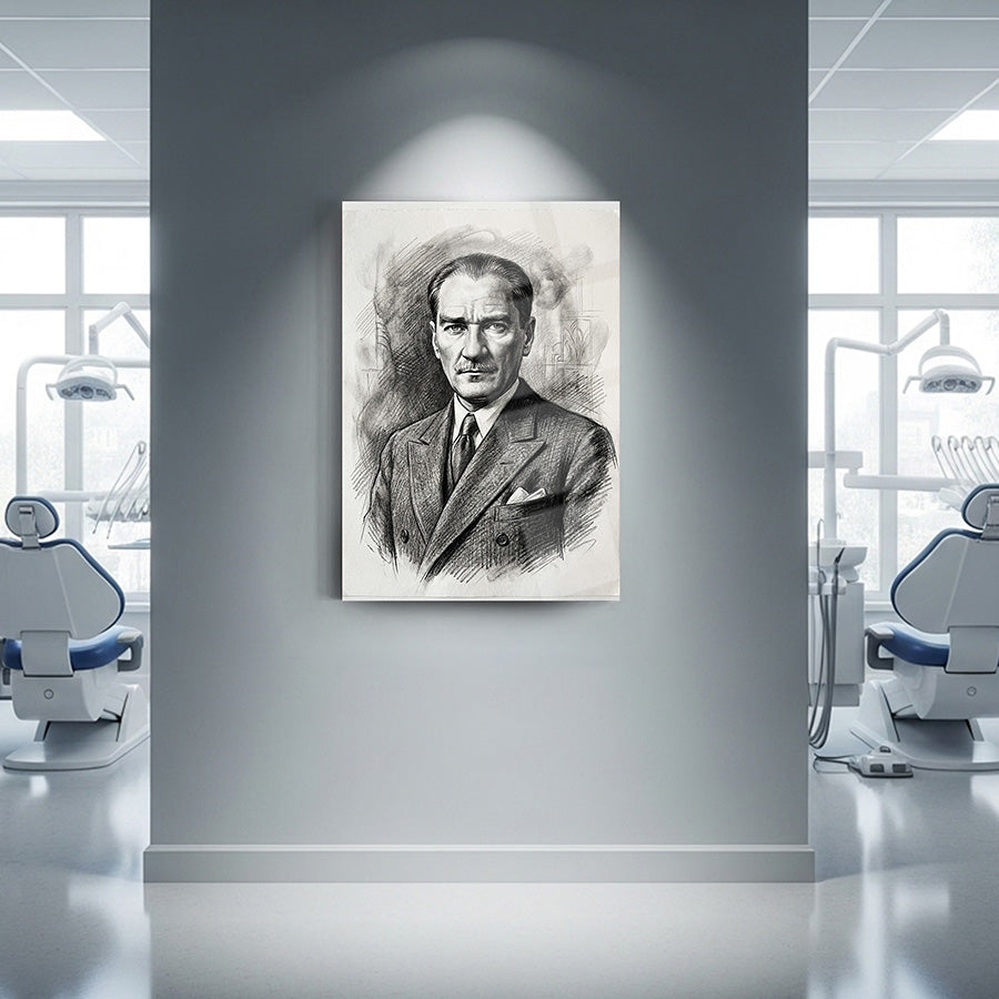 Atatürk Karakalem Portre Cam Tablo | SRD Concept
