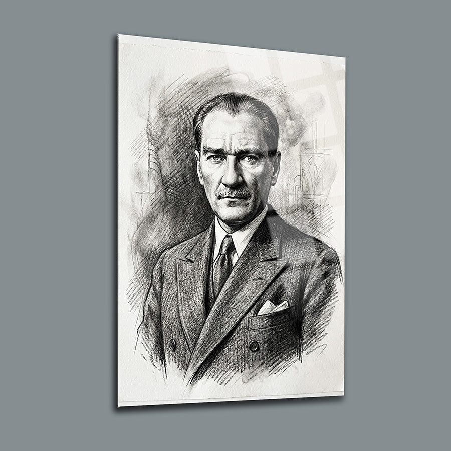 Atatürk Karakalem Portre Cam Tablo | SRD Concept