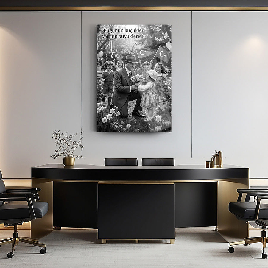 Atatürk Çocuk Sevgisi Cam Tablo - Özel Tasarım | SRD Concept