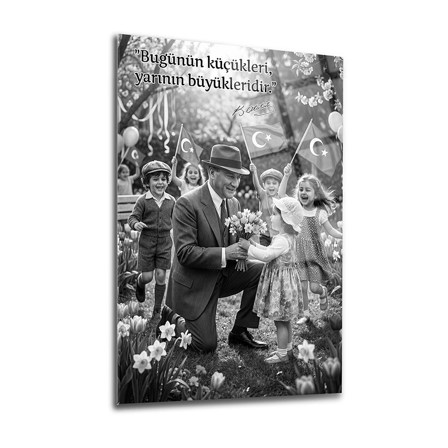 Atatürk Çocuk Sevgisi Cam Tablo - Özel Tasarım | SRD Concept