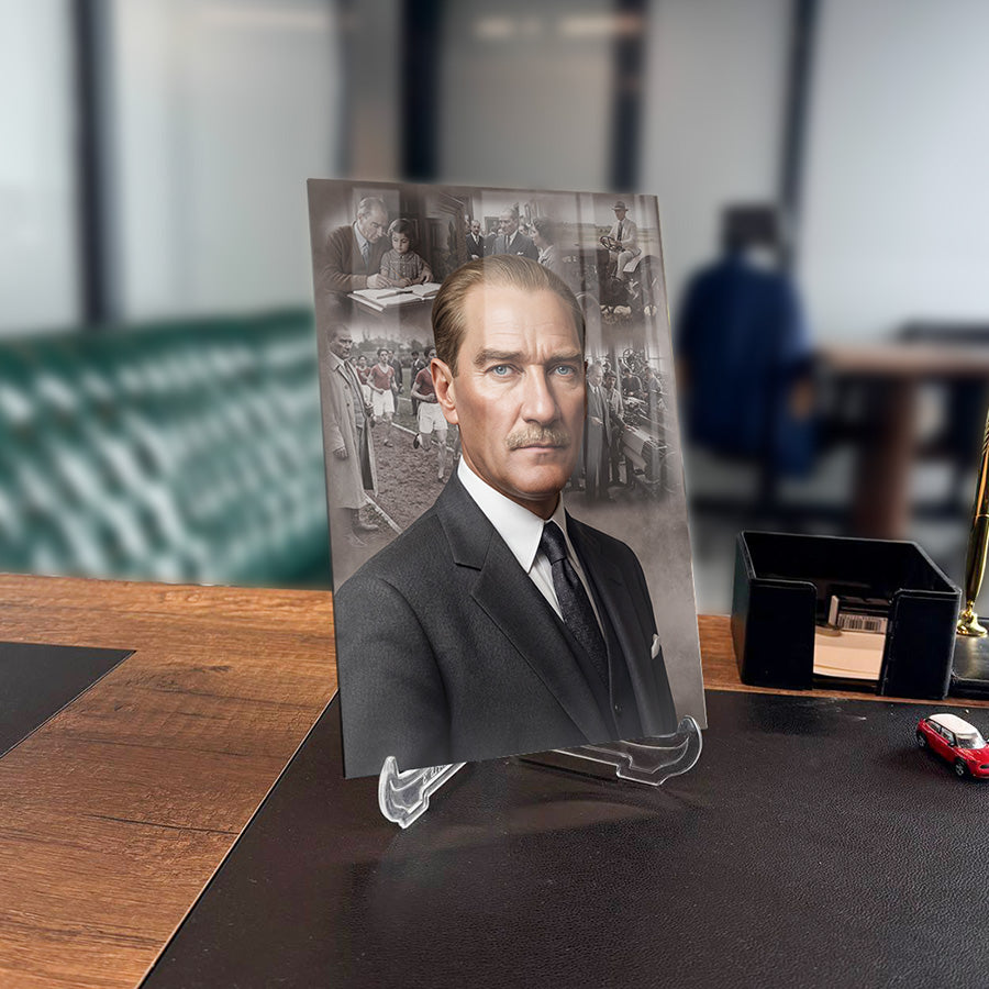 Atatürk Kütüphane Temalı Cam Tablo - Bilge Portre | SRD Concept