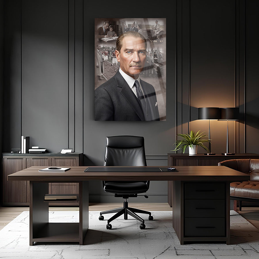 Atatürk Kütüphane Temalı Cam Tablo - Bilge Portre | SRD Concept