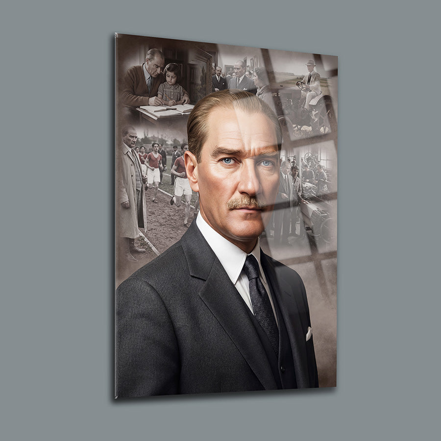 Atatürk Kütüphane Temalı Cam Tablo - Bilge Portre | SRD Concept