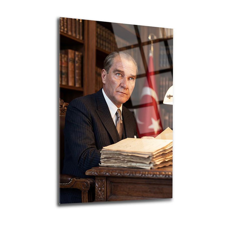 Atatürk Portresi Kütüphane Temalı Cam Tablo | SRD Concept