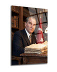 Atatürk Portresi Kütüphane Temalı Cam Tablo | SRD Concept