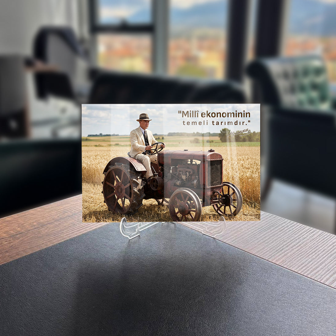 Milli Ekonominin Temeli Tarımdır Yazılı Atatürk Cam Tablo | SRD Concept