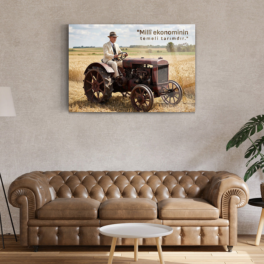 Milli Ekonominin Temeli Tarımdır Yazılı Atatürk Cam Tablo | SRD Concept