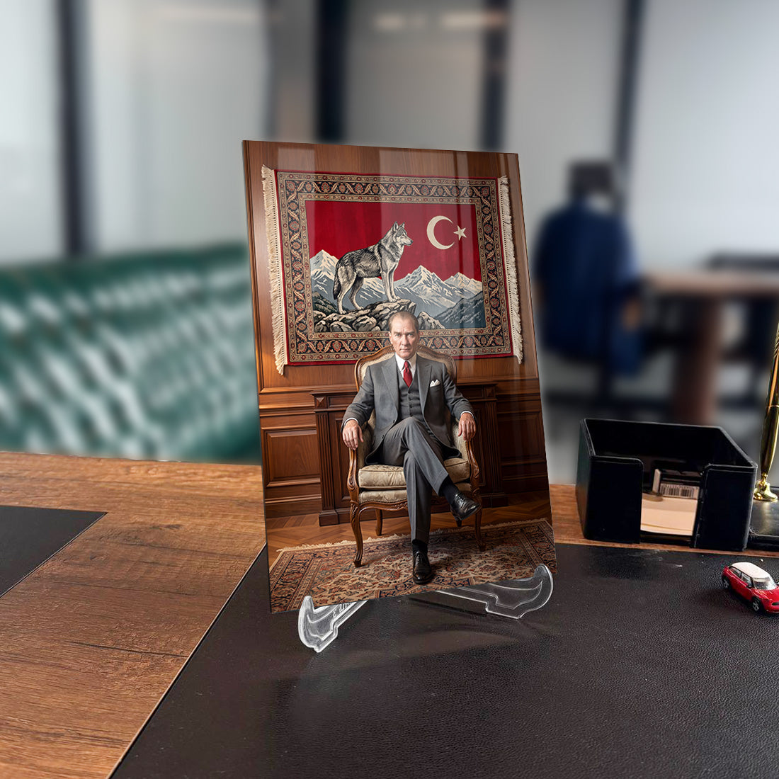 Atatürk Portresi Kütüphane Temalı Cam Tablo | SRD Concept