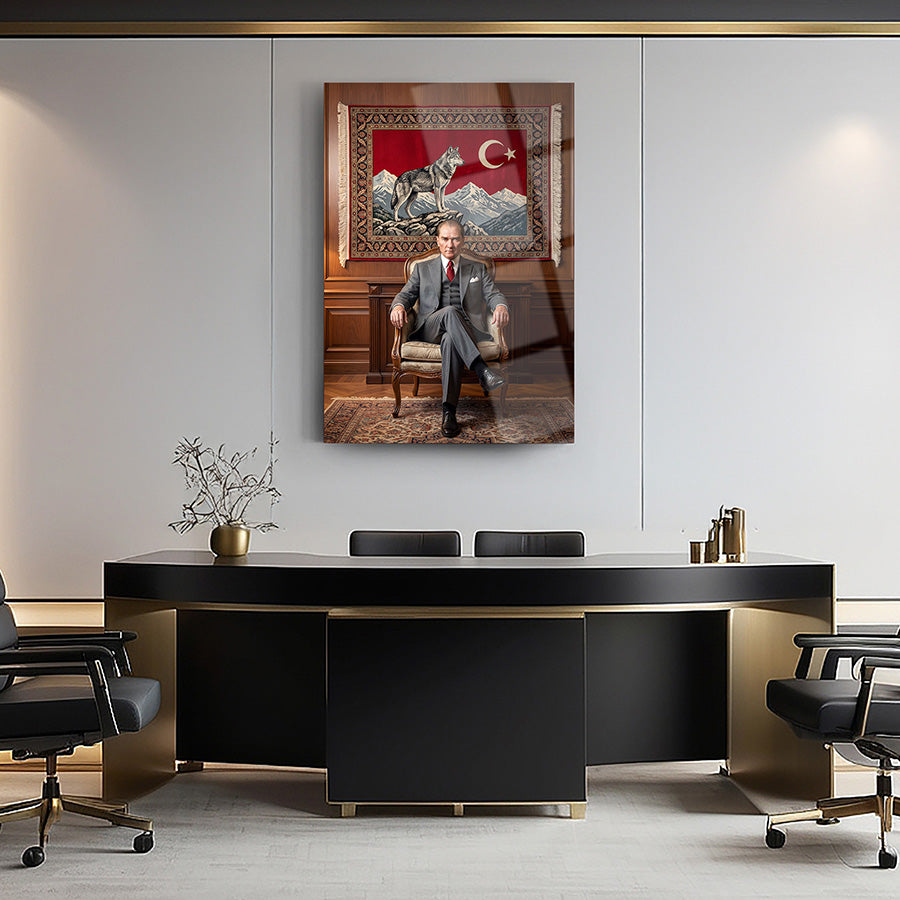 Atatürk Portresi Kütüphane Temalı Cam Tablo | SRD Concept