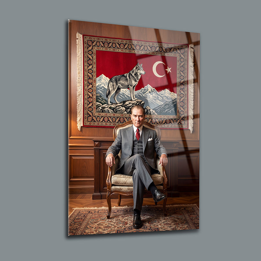 Atatürk Portresi Kütüphane Temalı Cam Tablo | SRD Concept
