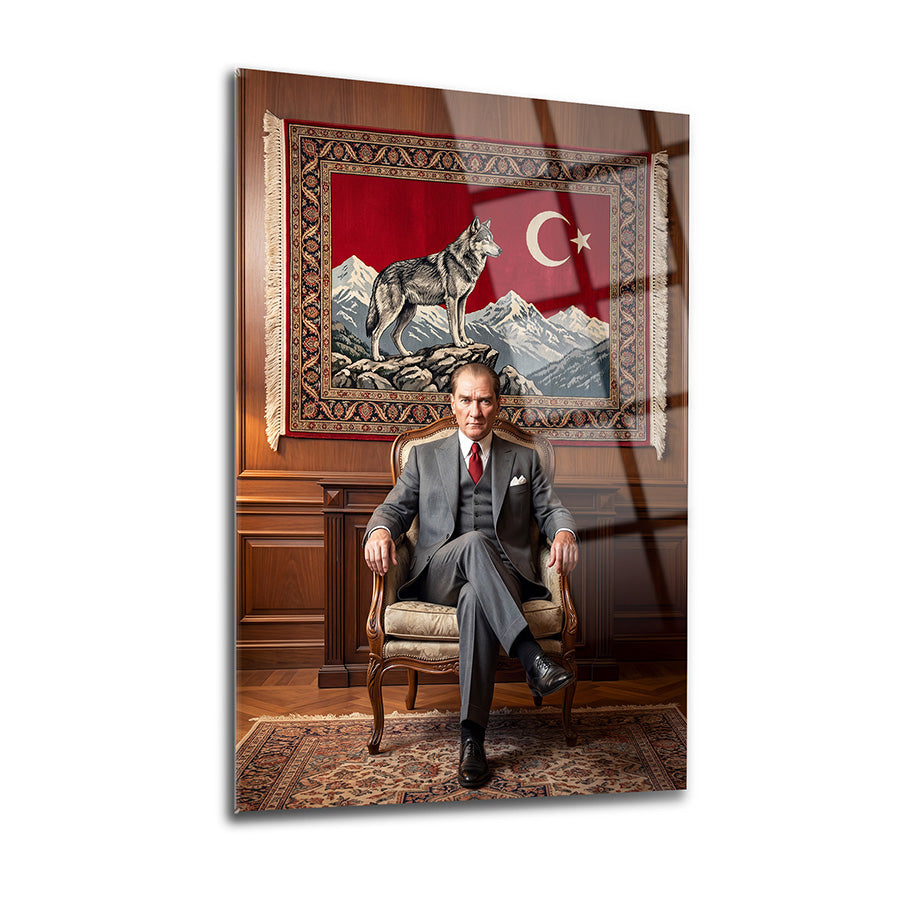 Atatürk Portresi Kütüphane Temalı Cam Tablo | SRD Concept