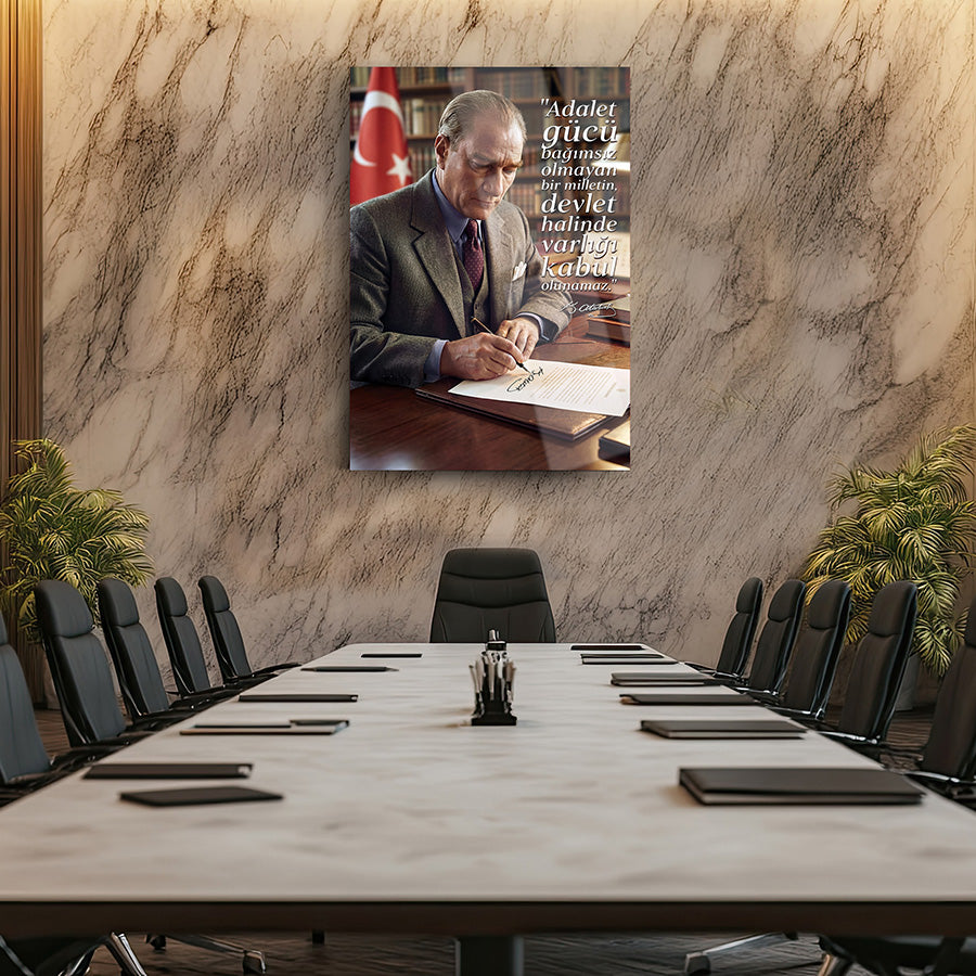 Atatürk İmza Anı Adalet Gücü Sözlü Cam Tablo | SRD Concept