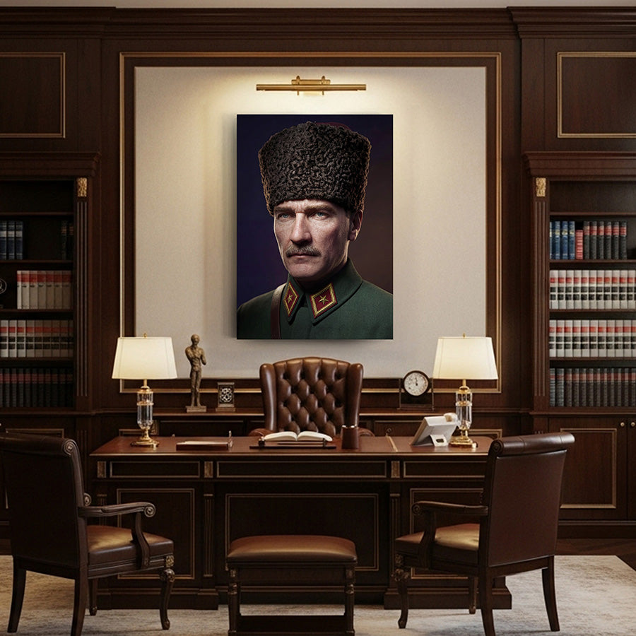 Atatürk Başkomutan Askeri Üniforma Portre Cam Tablo | SRD Concept