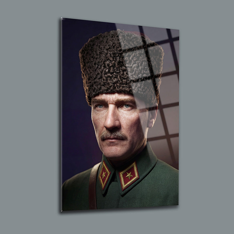 Atatürk Başkomutan Askeri Üniforma Portre Cam Tablo | SRD Concept