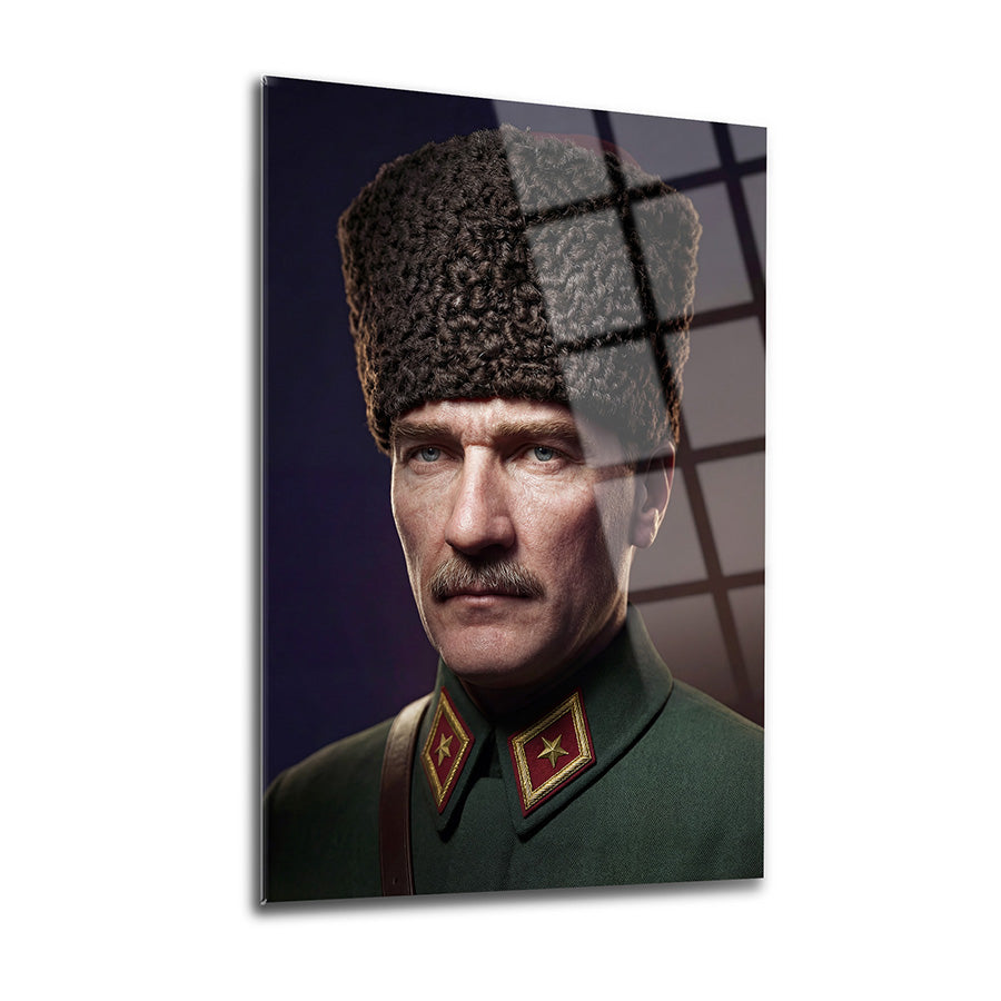 Atatürk Başkomutan Askeri Üniforma Portre Cam Tablo | SRD Concept