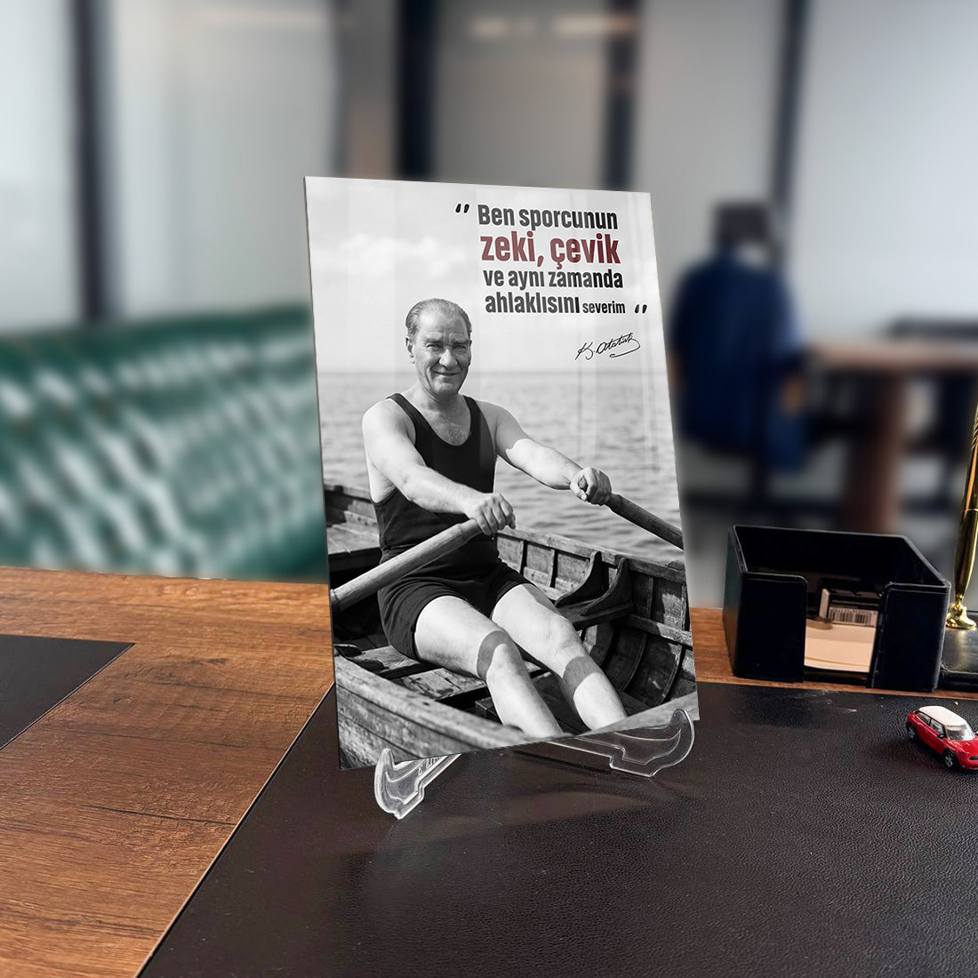 Atatürk Kürek Spor Sözlü Siyah Beyaz Cam Tablo | SRD Concept