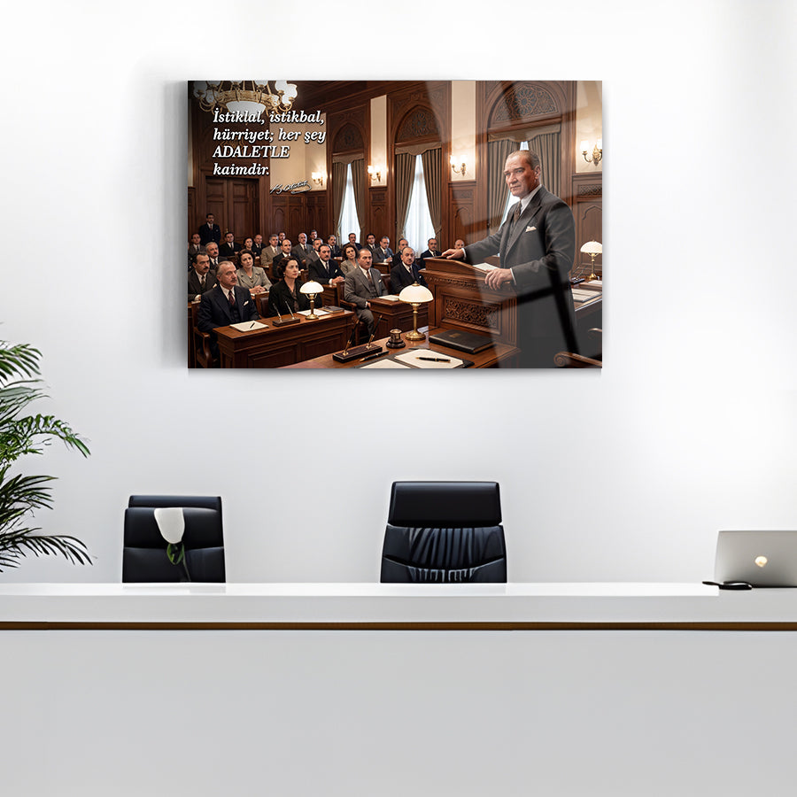 Atatürk Meclis Kürsüsü Adalet Sözlü Cam Tablo | SRD Concept