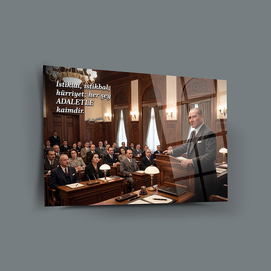 Atatürk Meclis Kürsüsü Adalet Sözlü Cam Tablo | SRD Concept