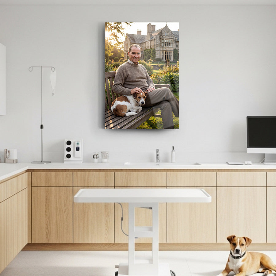 Atatürk Köpeğiyle Bahçede Huzurlu An Cam Tablo | SRD Concept