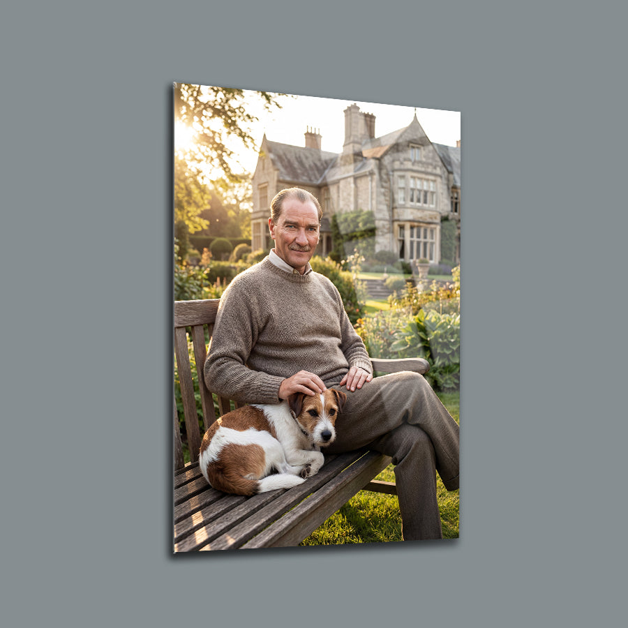 Atatürk Köpeğiyle Bahçede Huzurlu An Cam Tablo | SRD Concept