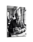 Atatürk Türk Kahvesi İçerken Siyah Beyaz Cam Tablo | SRD Concept