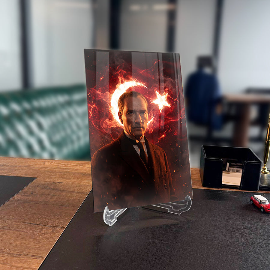 Atatürk Ateşten Ay Yıldız Efektli Cam Tablo | SRD Concept